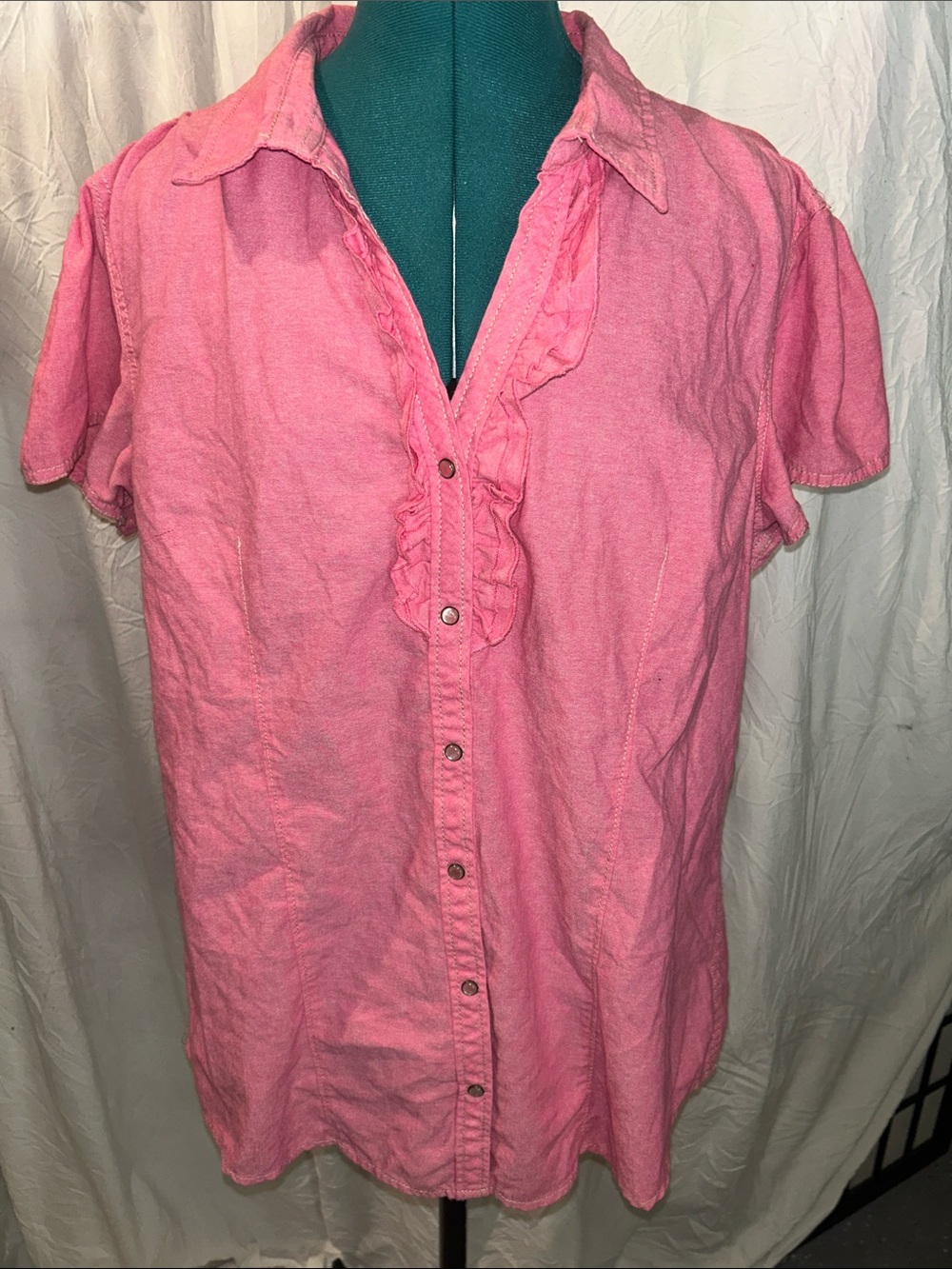 Bit & Bridle Pink Ruffle Front Button Shirt - Picture 2 of 9